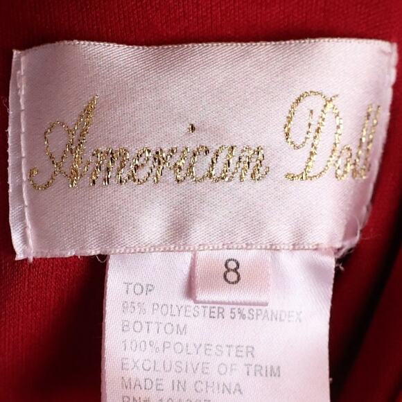 American Doll Girls Red Velvet Floral Waist Holiday Dress Size 8 - Picture 5 of 8